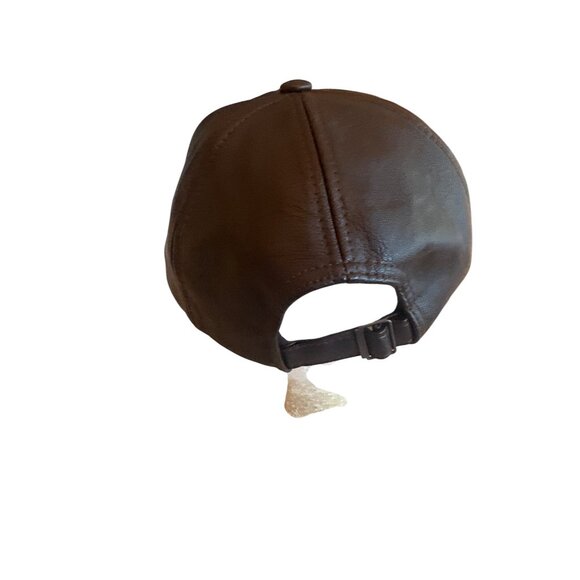 Zleevo Brown Faux Vegan Leather Baseball Cap Adjustable Strap Streetwear - Picture 4 of 6